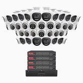 H800X - 4K 64 Channel PoE Security System with 20 Bullet & 20 Turret Cameras, 1/1.8'' BSI Sensor, f/1.6 Aperture (0.003 Lux), Siren & Strobe Alarm,Two-Way Audio, Human & Vehicle Detection,  Perimeter Protection, Works with Alexa, All-Metal Housing